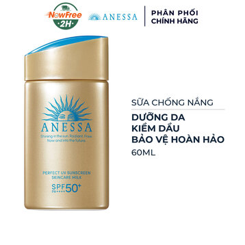 Sữa Chống Nắng Anessa Dưỡng Da Kiềm Dầu 60ml Perfect UV Sunscreen Skincare Milk N SPF50+ PA++++